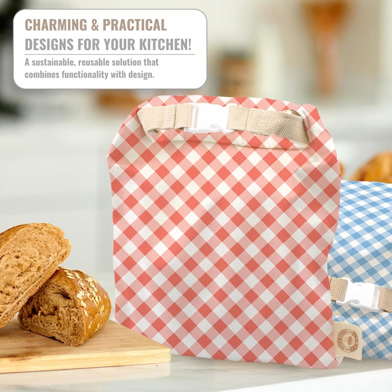 Cozy Bread ® Reusable Bread Bag Set for Home Bakers | USA Brand | Charming Designs (Gingham) - Image 5
